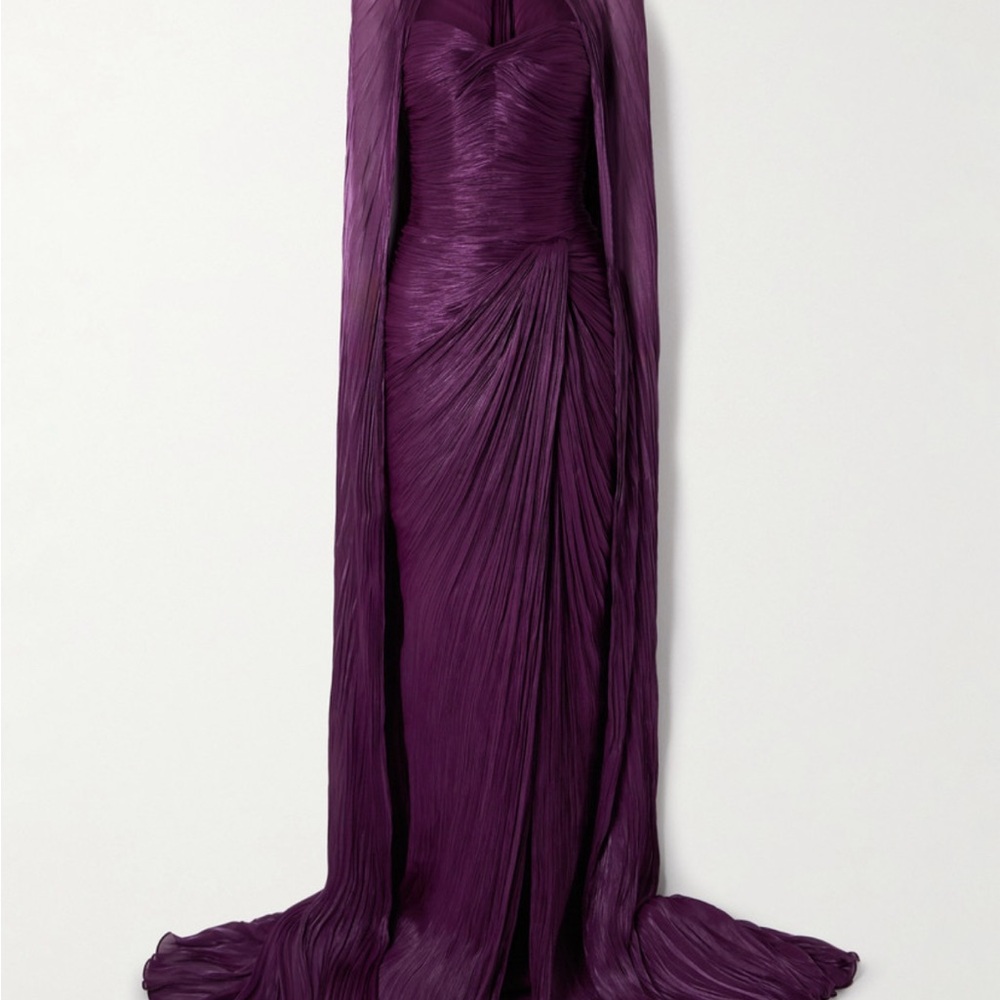 Marmar Halim Cape Effect Plisse Silk Satin Gown